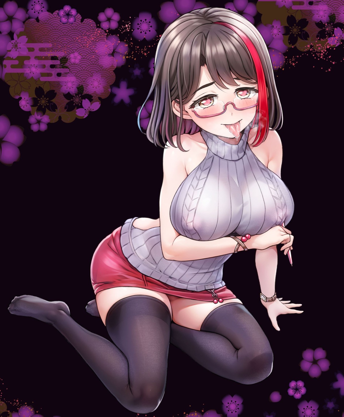 erect_nipples megane no_bra nopan pussy skirt_lift sweater tama_project thighhighs tsumiki_sakura v-mag