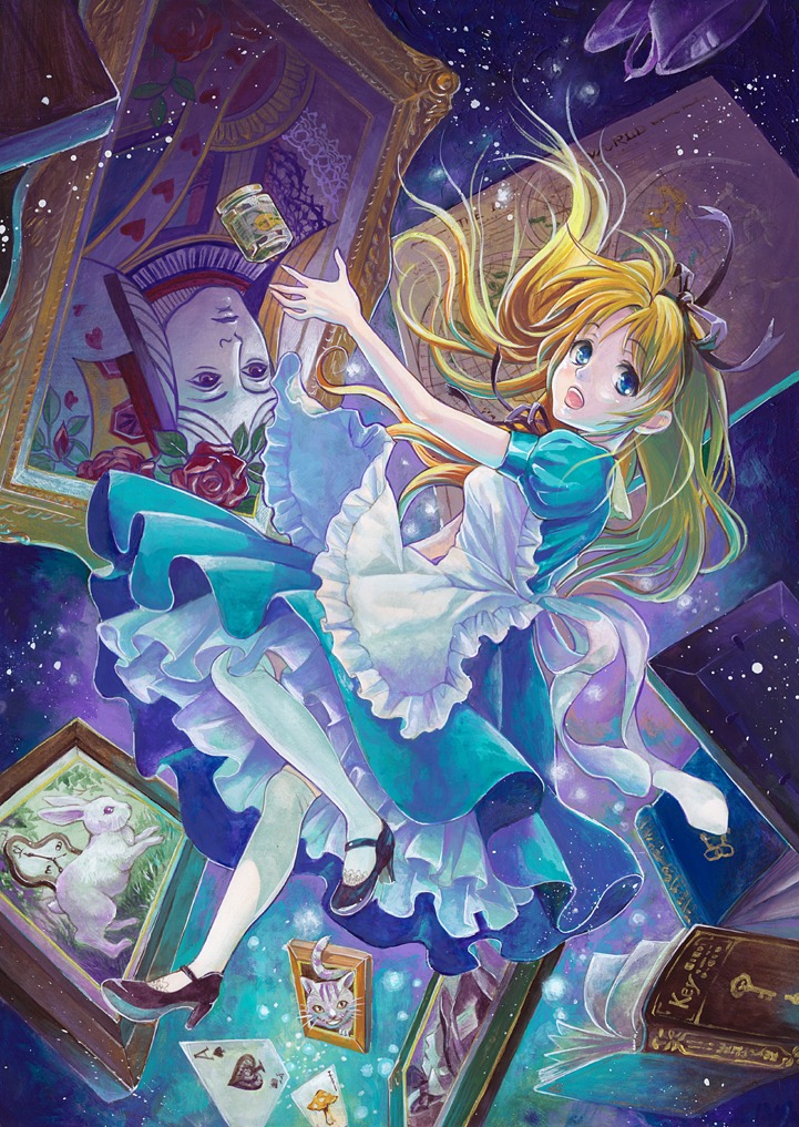 alice alice_in_wonderland dress queen_of_hearts thighhighs toyoda_izumi white_rabbit