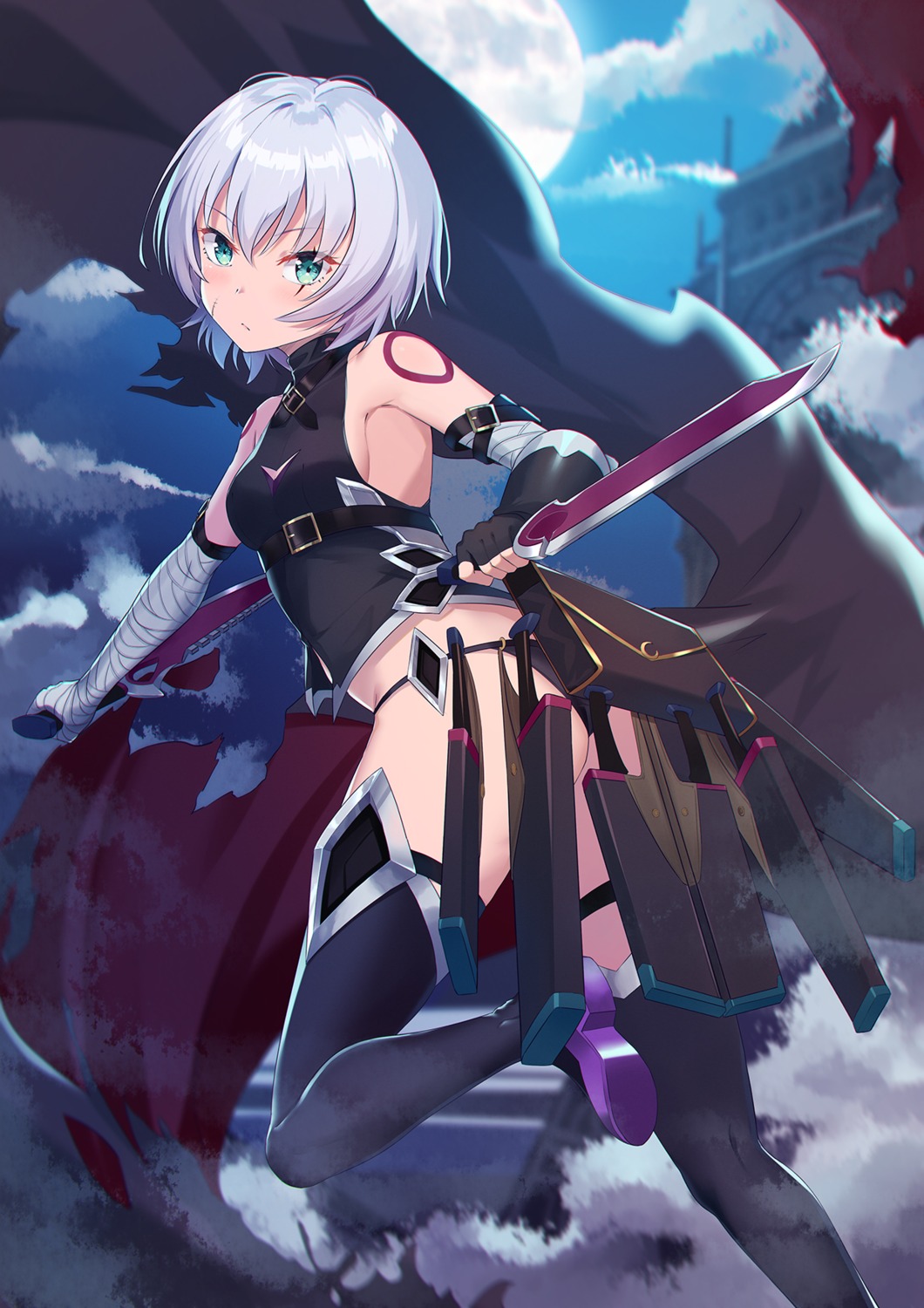 ass bandages fate/apocrypha fate/grand_order fate/stay_night heels jack_the_ripper pantsu tattoo thighhighs thong weapon yongheng_zhi_wu