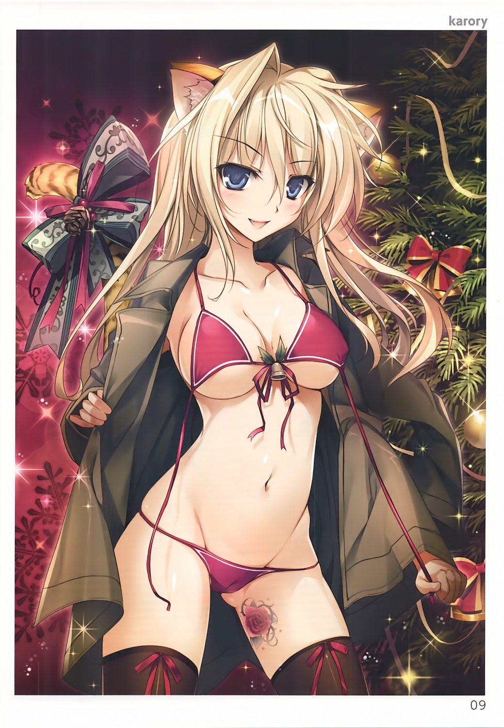 animal_ears bikini cameltoe christmas cleavage karory open_shirt swimsuits tail tattoo thighhighs toranoana underboob undressing