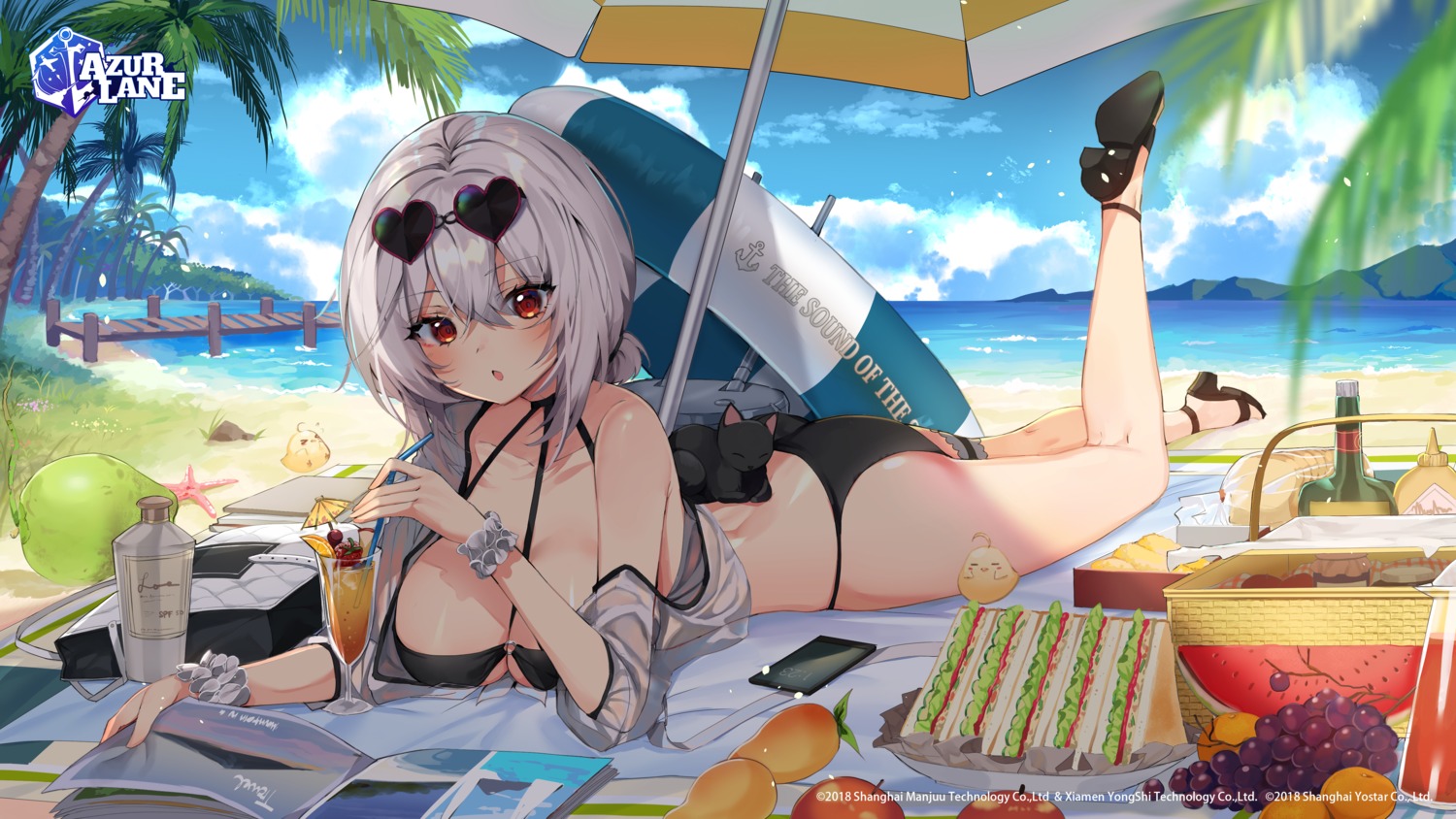 azur_lane bikini heels kuini manjuu_(azur_lane) megane neko open_shirt see_through sirius_(azur_lane) swimsuits