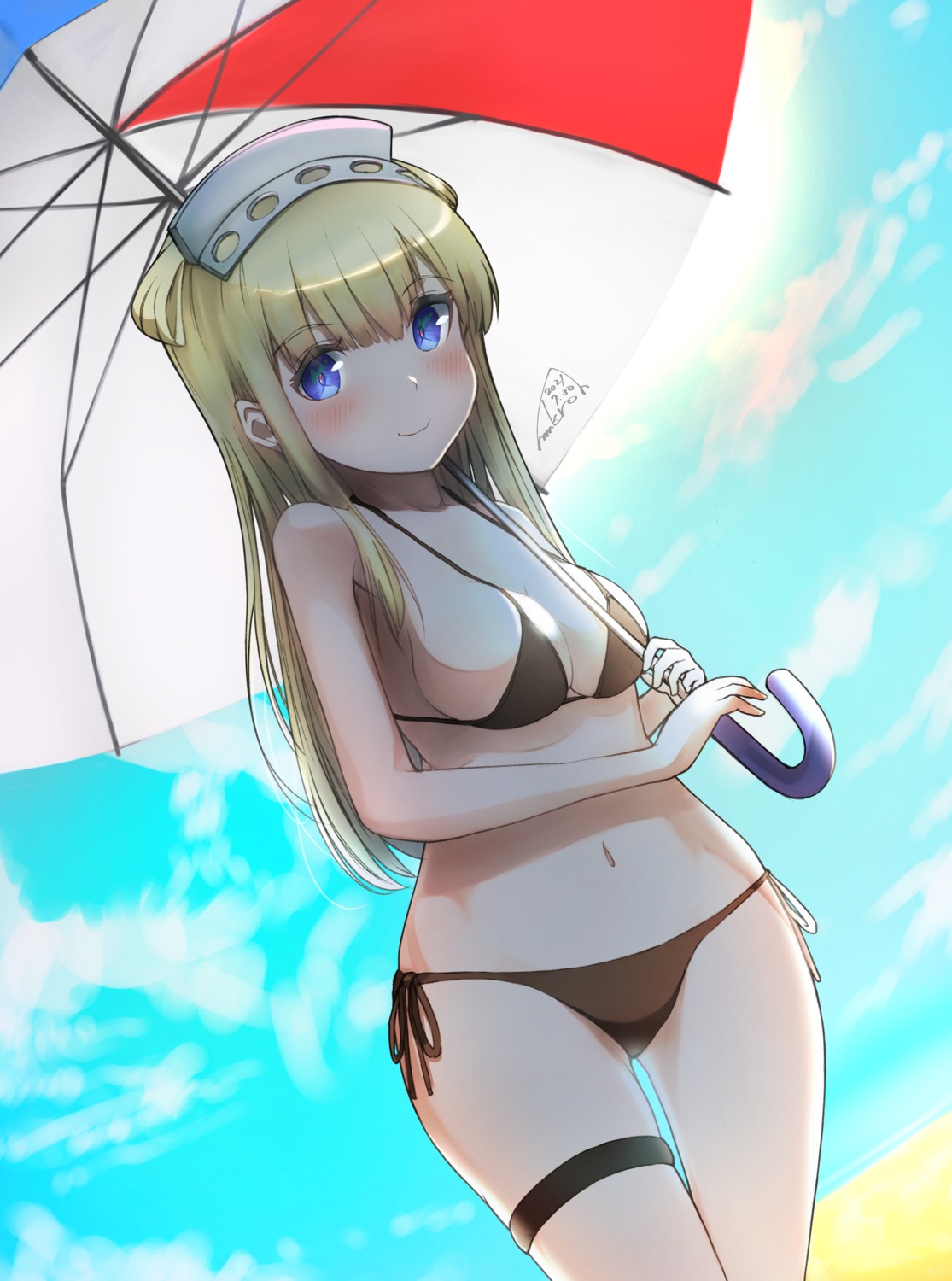 bikini fletcher_(kancolle) garter kantai_collection mmk swimsuits umbrella