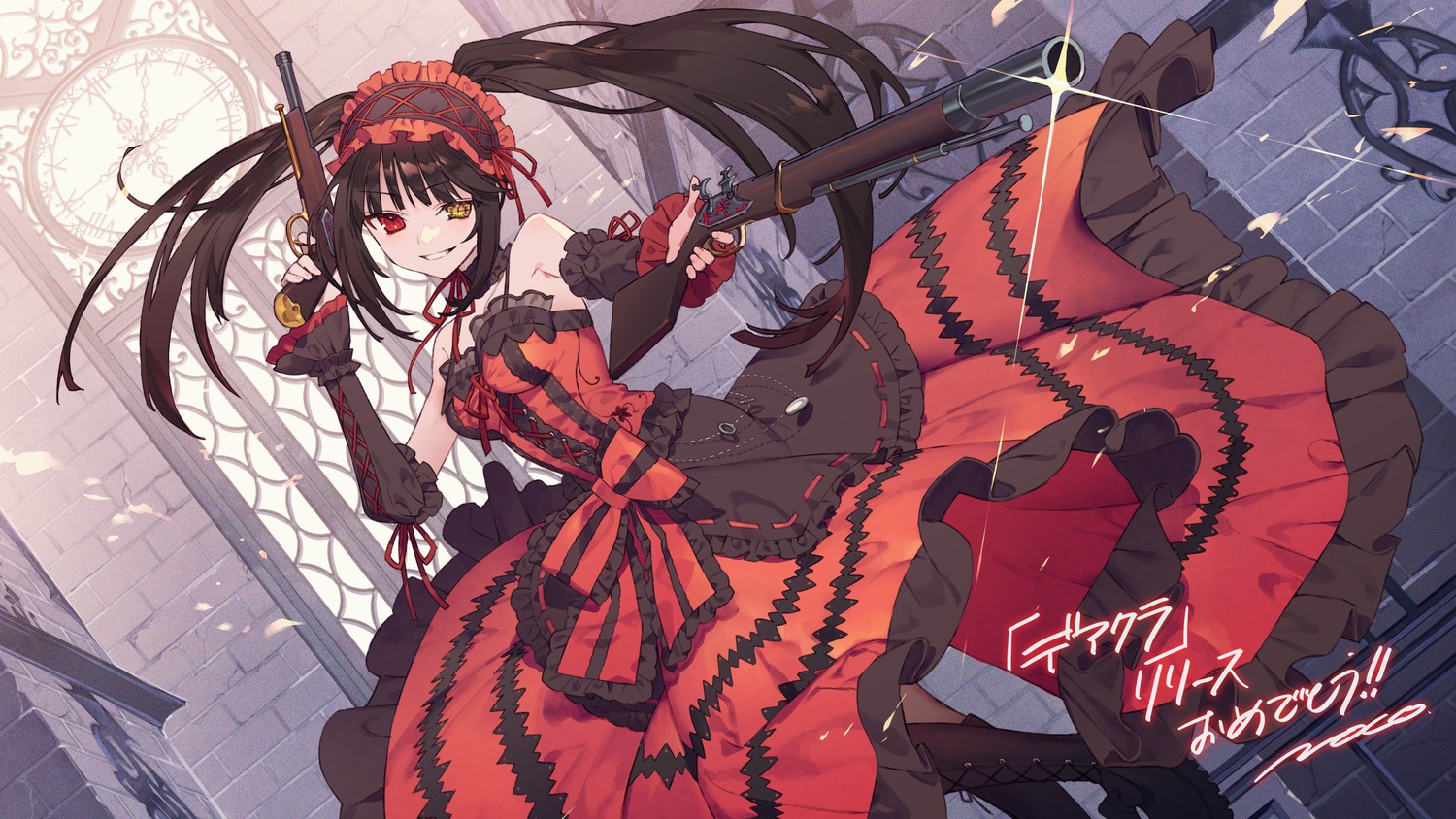 date_a_live date_a_live_fragment_date_a_bullet gothic_lolita gun heterochromia lolita_fashion noco tokisaki_kurumi