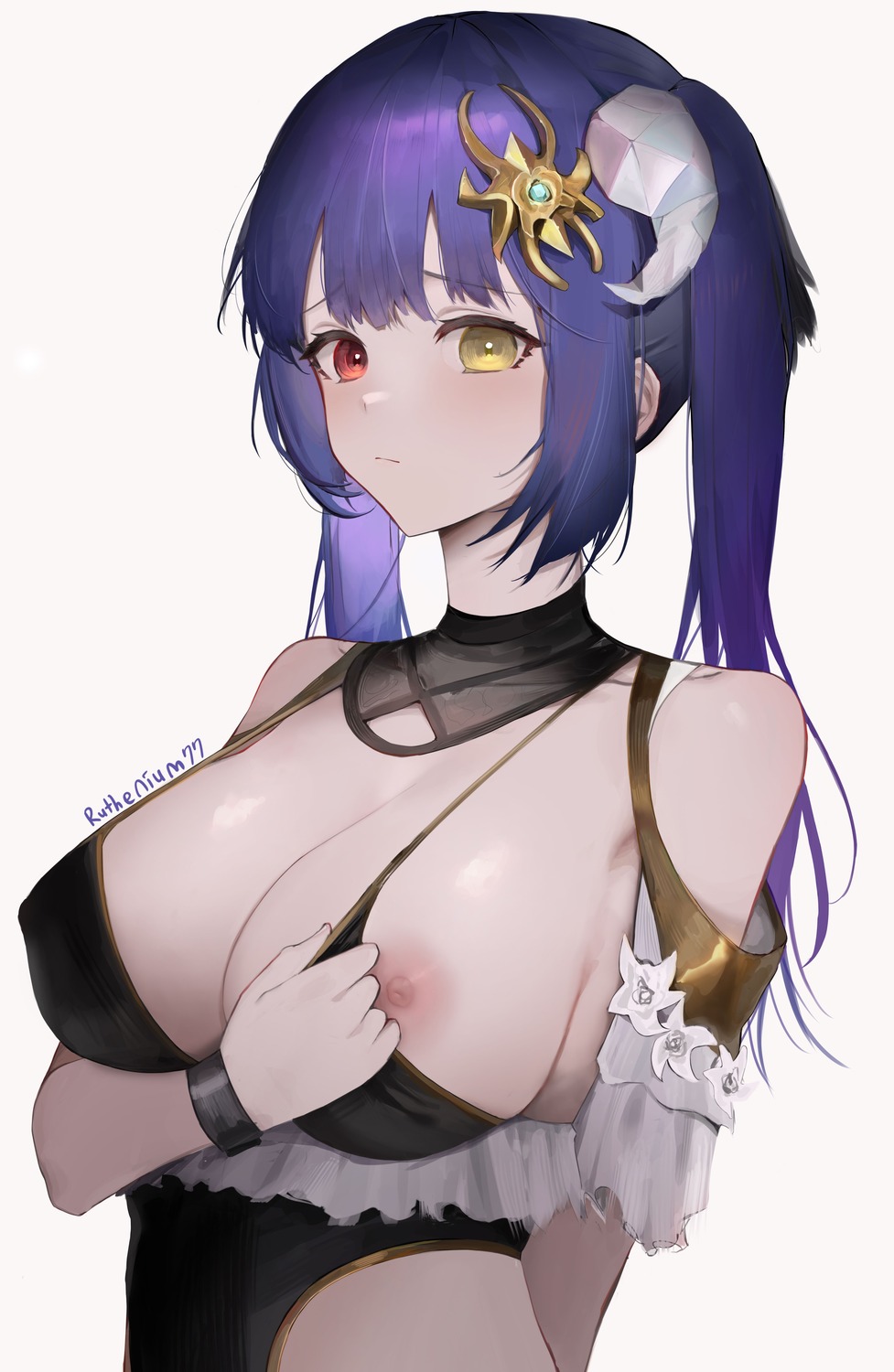 heterochromia horns nipples no_bra ruthenium77's_character tagme undressing