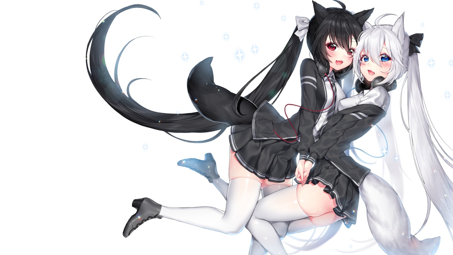 animal_ears headphones heels ia_(ias1010) seifuku tail thighhighs wallpaper