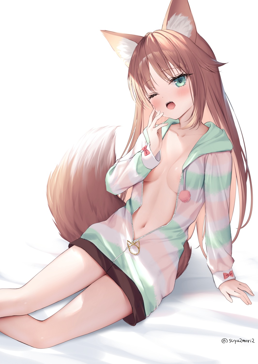 animal_ears no_bra open_shirt pajama suyamori tail