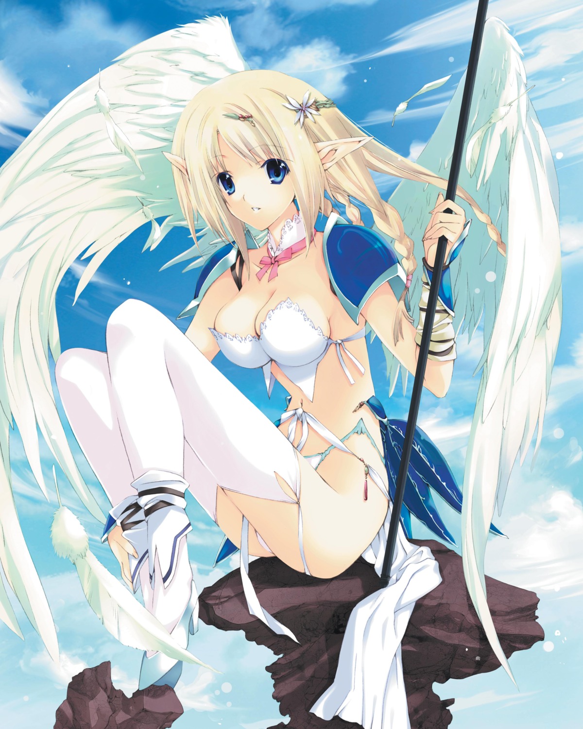 angel cleavage elf iizuki_tasuku pantsu pointy_ears stockings thighhighs valkyrie wings