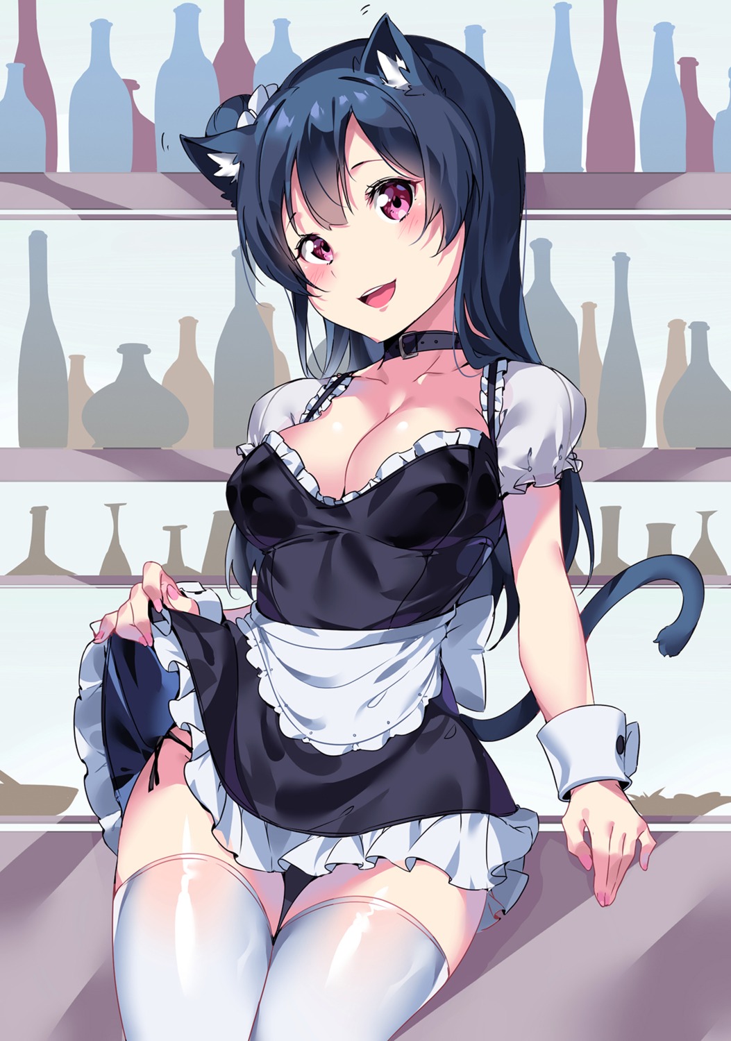 animal_ears cleavage love_live!_sunshine!! maid pantsu skirt_lift string_panties tail tem10 thighhighs tsushima_yoshiko