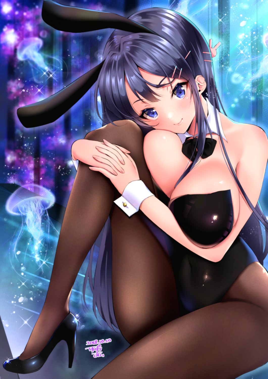 animal_ears breast_hold bunny_ears bunny_girl heels pantyhose sakurajima_mai seishun_buta_yarou yuzuri_ai_(ichigo_crown)