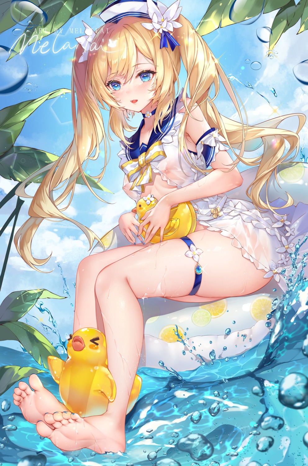 barbara_(genshin_impact) feet garter genshin_impact melailai nipples see_through swimsuits wet