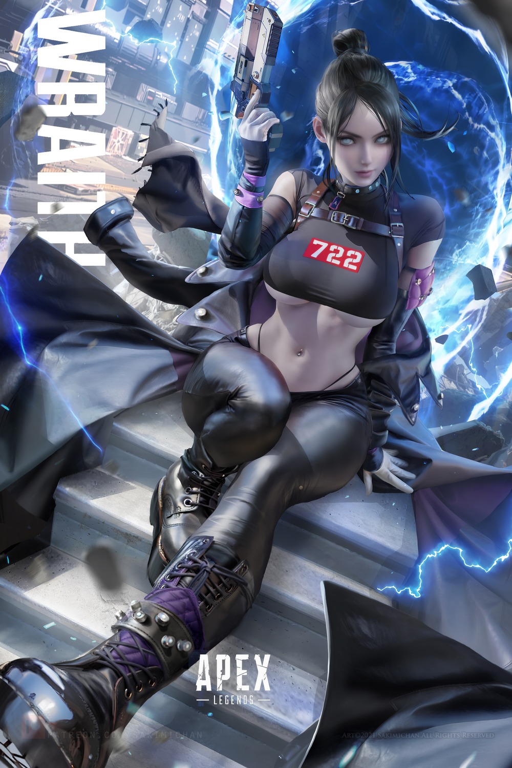 apex_legends gun no_bra sakimichan underboob wraith_(apex_legends)