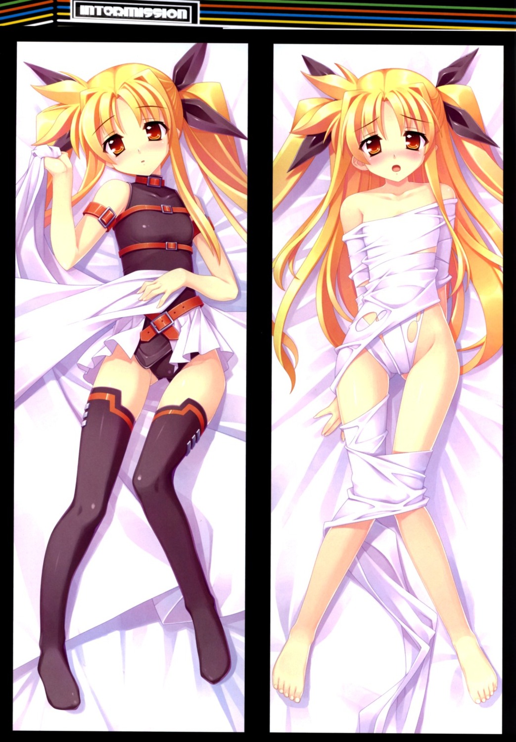 fate_testarossa himukai_kyousuke mahou_shoujo_lyrical_nanoha sheets studio_himawari thighhighs