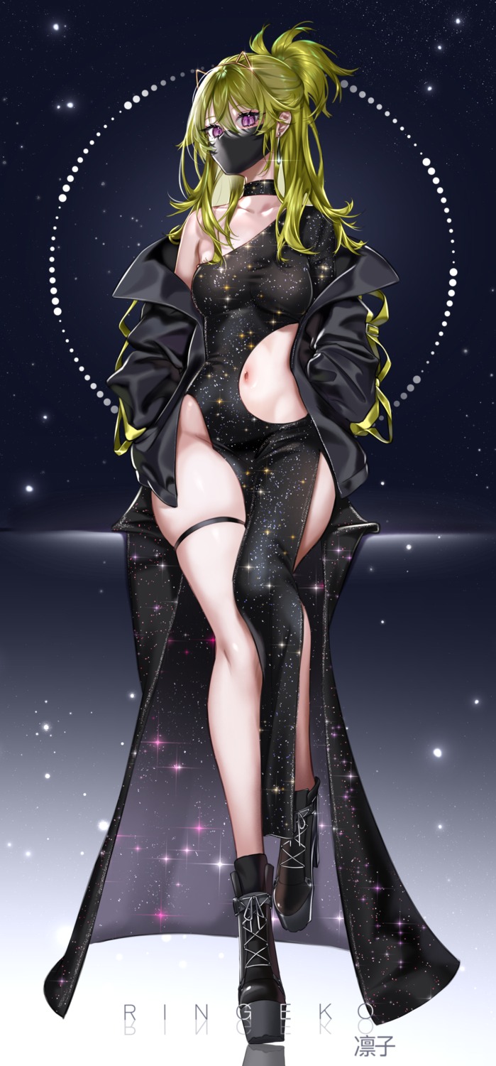 dress garter genshin_impact heels kuki_shinobu no_bra nopan ringeko-chan