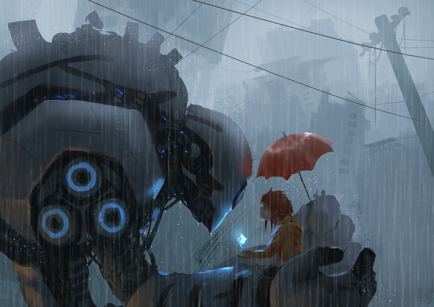 mecha umbrella wet wlop