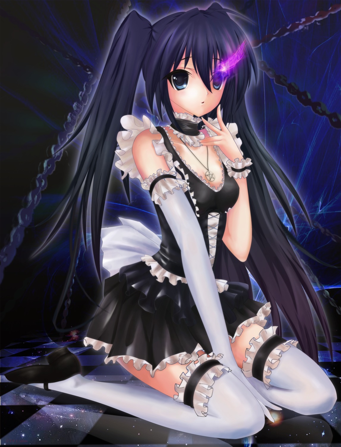 black_rock_shooter black_rock_shooter_(character) dress garter gothic_lolita insane_black_rock_shooter lolita_fashion maid thighhighs ushas vocaloid