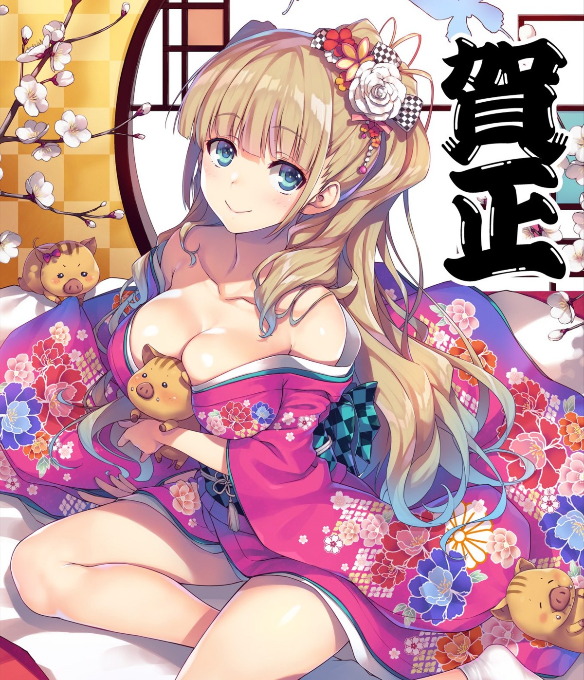 cleavage japanese_clothes no_bra open_shirt tomose_shunsaku