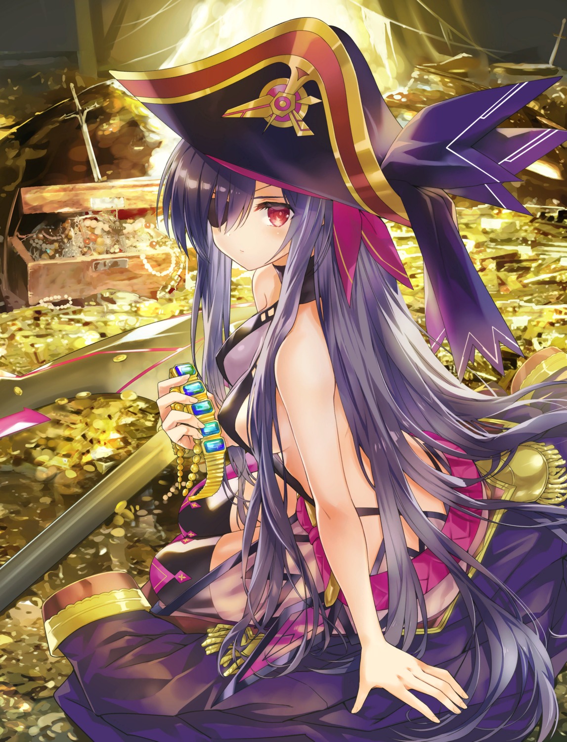 date_a_live eyepatch fantasia_re:build koin no_bra pirate see_through thighhighs weapon yatogami_tenka