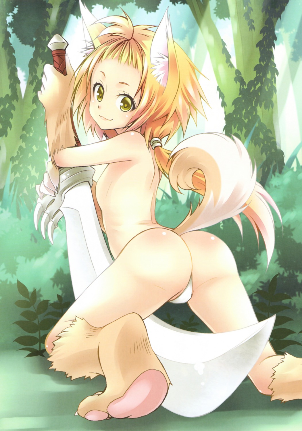 animal_ears ass genkai_tokki_monster_monpiece loli monster_girl pantsu sword tagme tail topless
