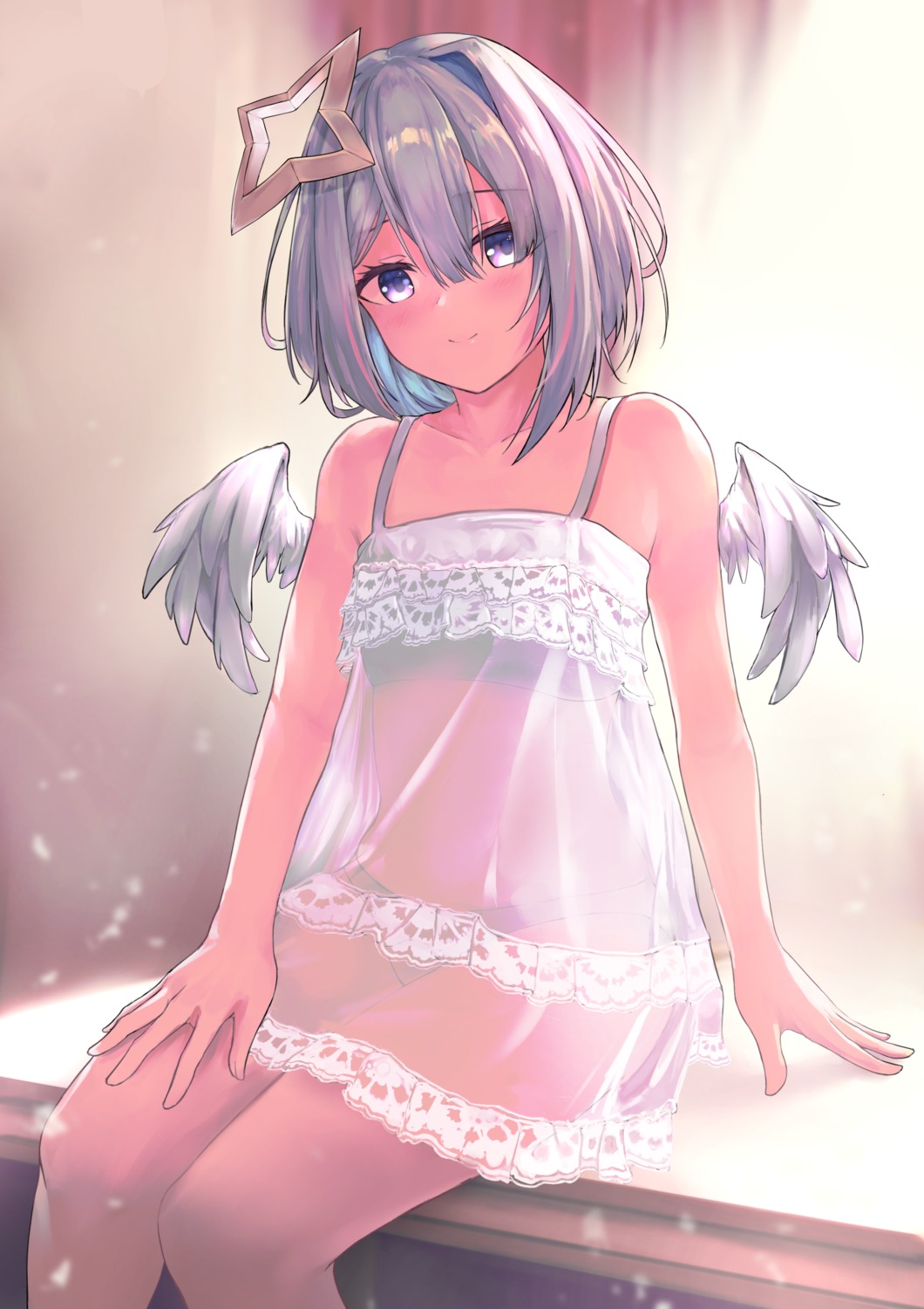 amane_kanata angel bra dress hololive namake_(nmk44300) pantsu see_through wings