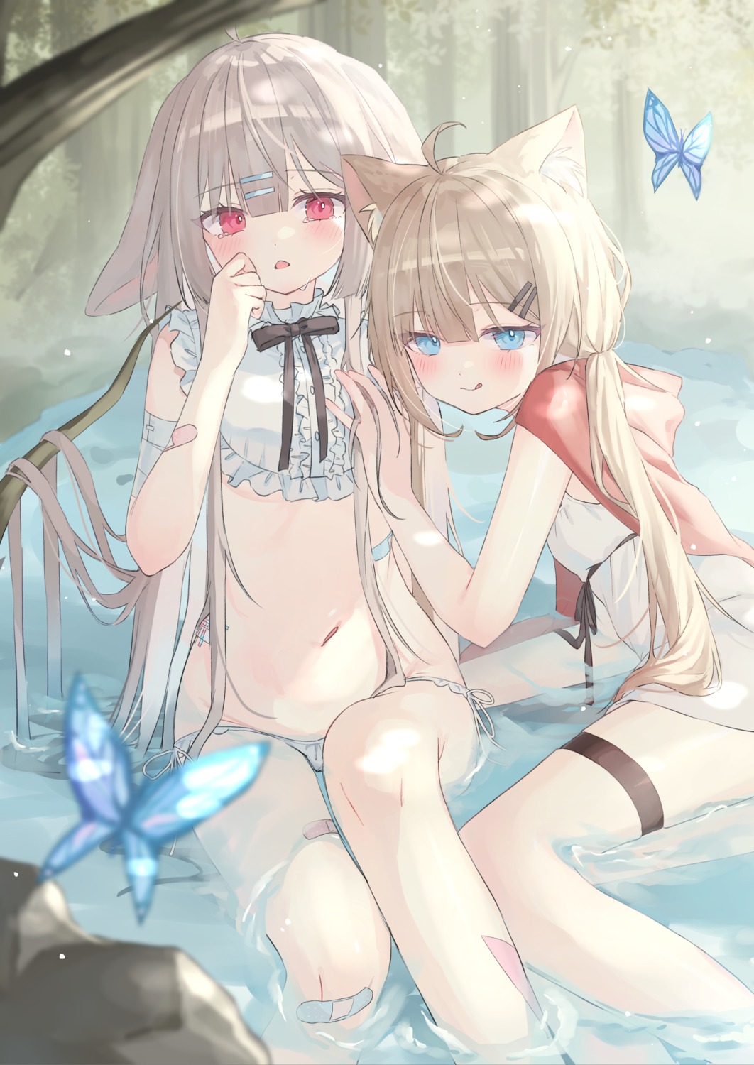 animal_ears bandages bandaid bunny_ears garter pantsu riri_(ri0177) string_panties wet