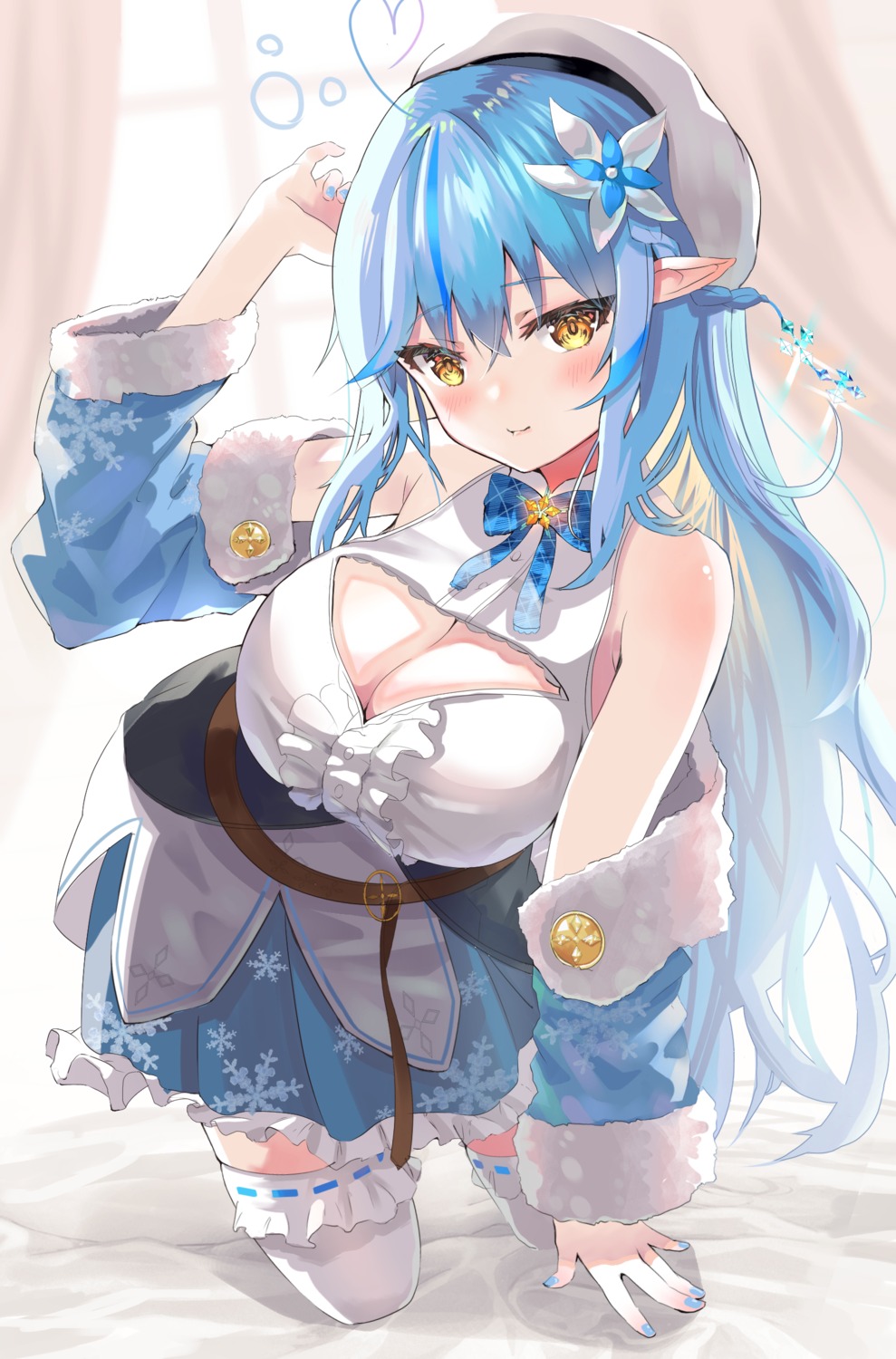 cleavage dodota hololive pointy_ears thighhighs yukihana_lamy