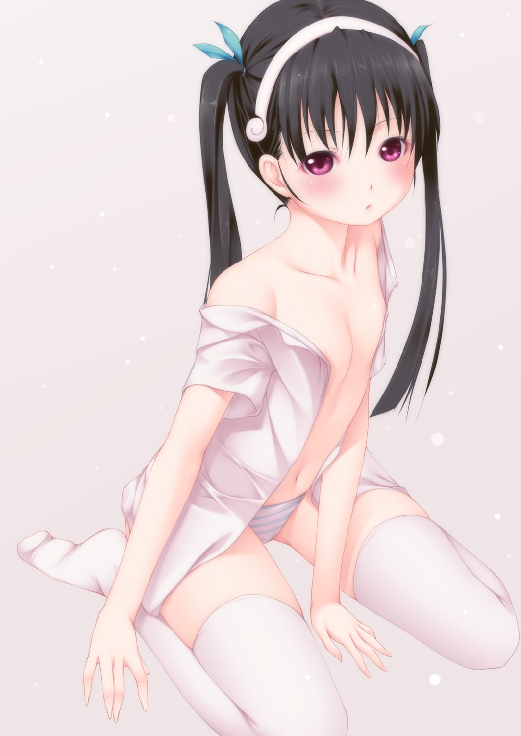 bakemonogatari cameltoe hachikuji_mayoi loli mogu monogatari_(series) no_bra open_shirt pantsu shimapan thighhighs