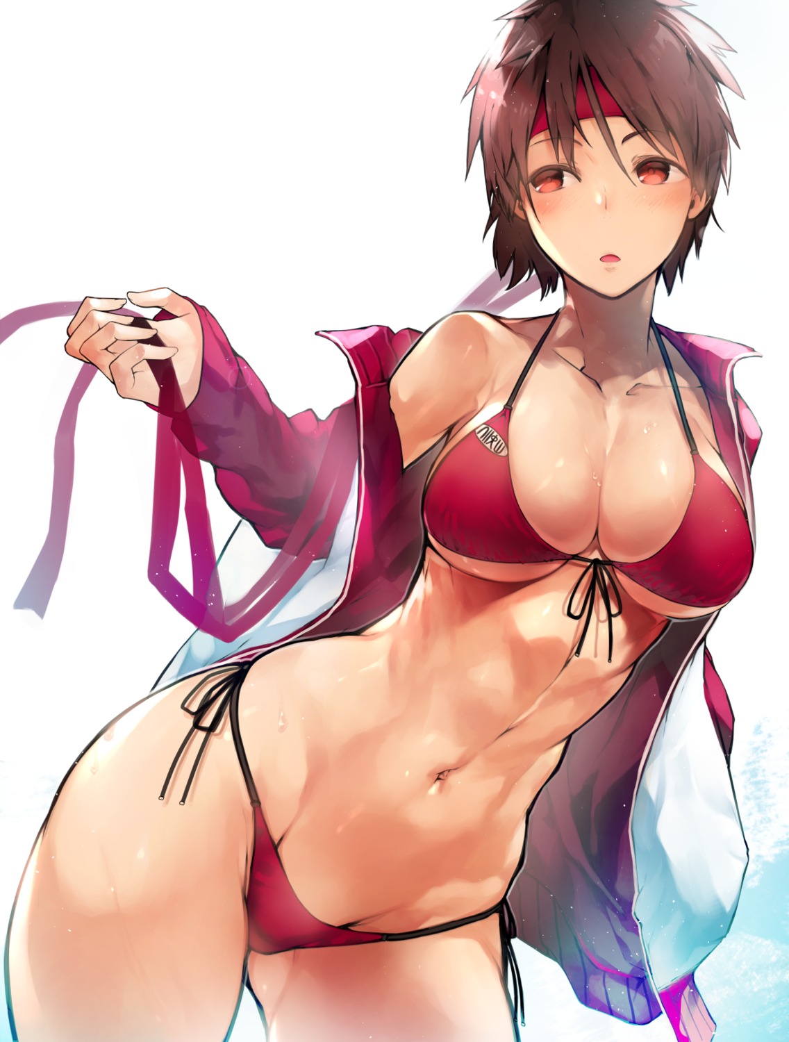 bikini cleavage kasugano_sakura nishiide_kengorou open_shirt street_fighter swimsuits underboob