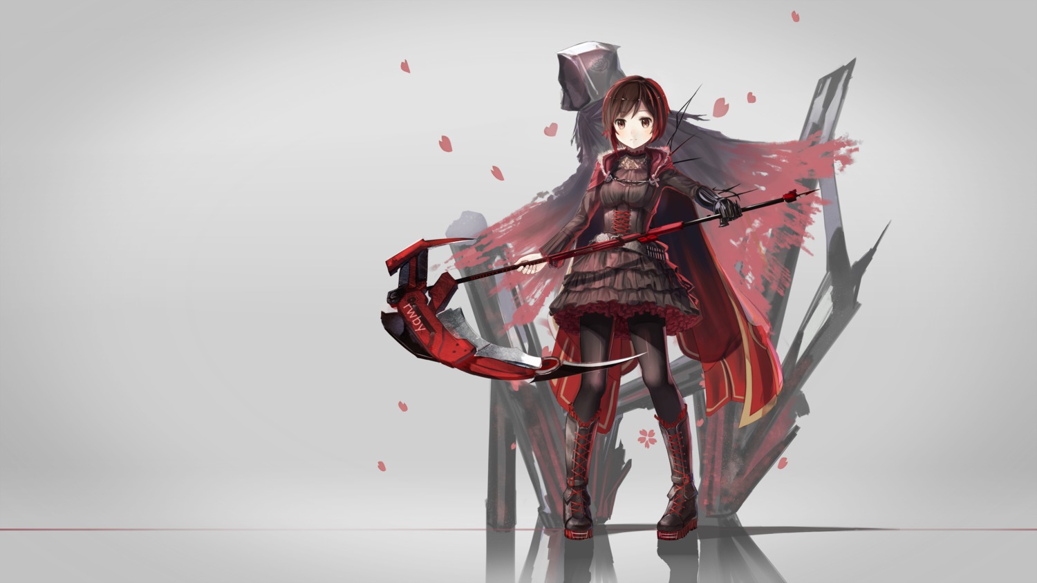 dress pantyhose red_flowers ruby_rose rwby weapon