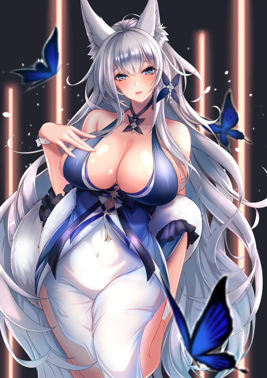 animal_ears azur_lane kangaruu_(momotk1109) kitsune no_bra shinano_(azur_lane) tail