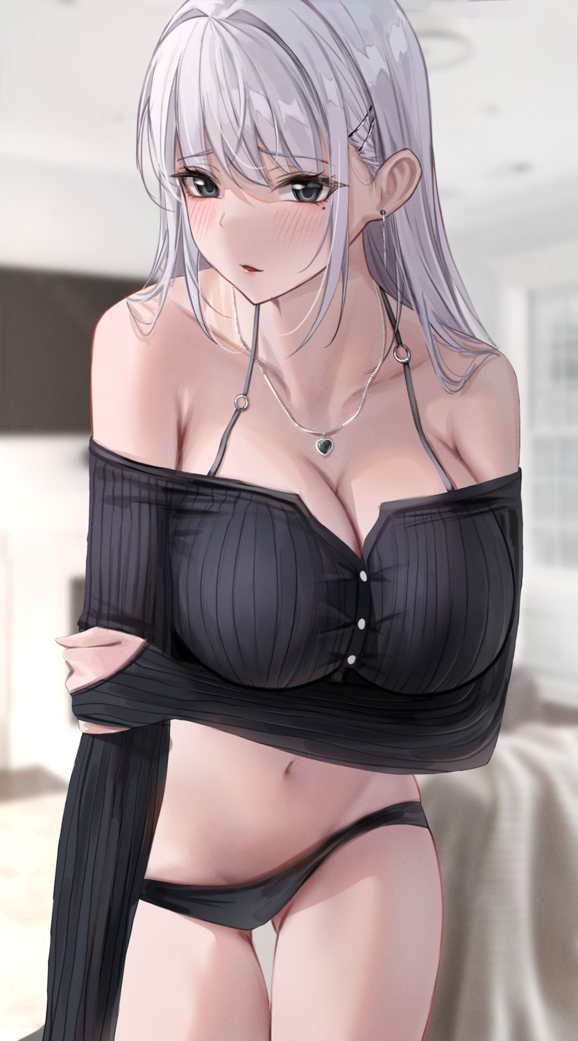 breast_hold cleavage pantsu po_ppe sweater