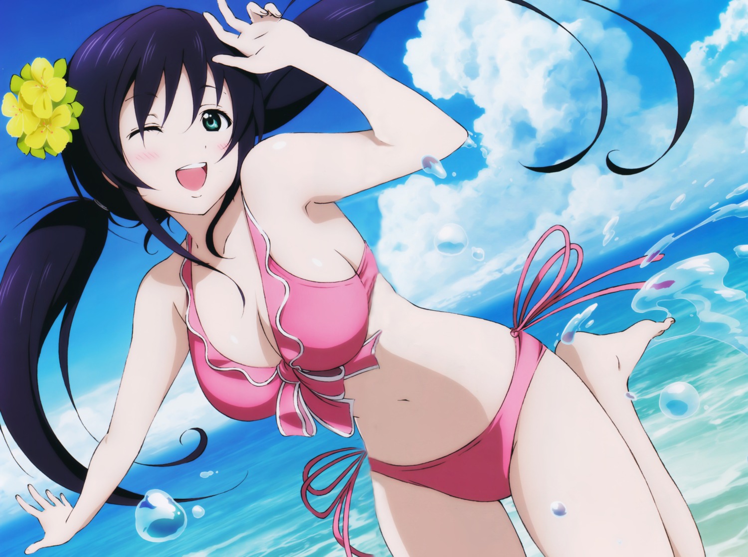 bikini cleavage love_live! murota_yuuhei swimsuits toujou_nozomi