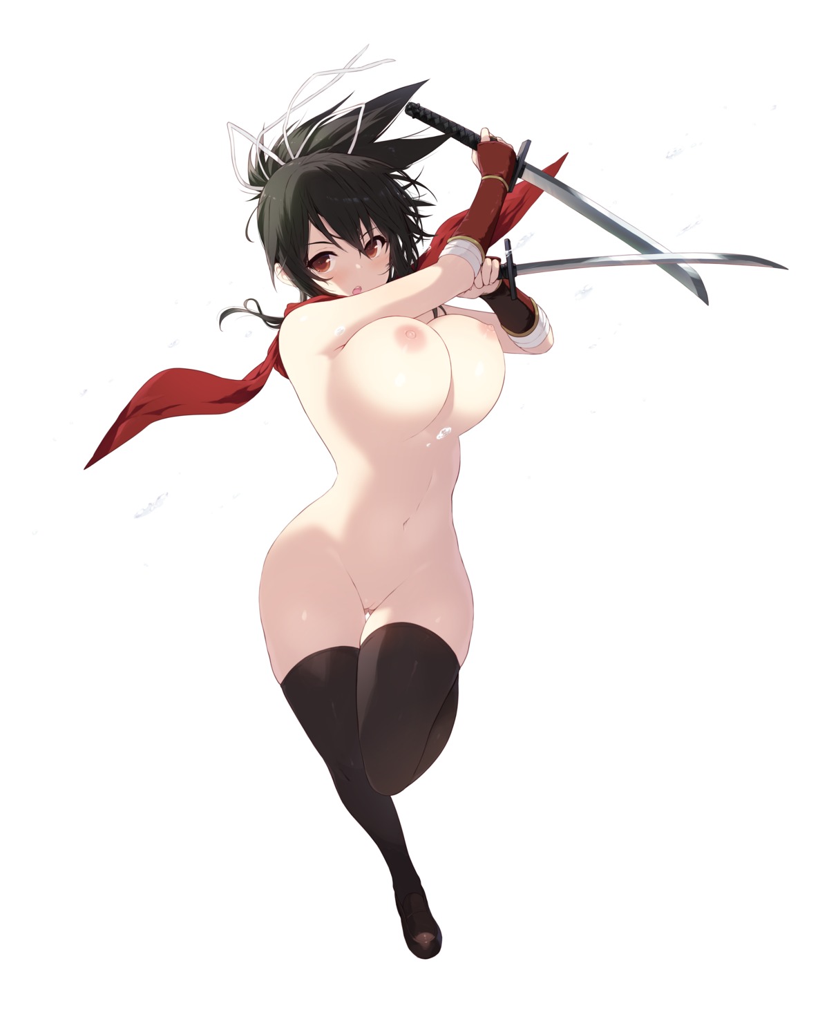 asuka_(senran_kagura) cait naked nipples pussy senran_kagura sword thighhighs uncensored