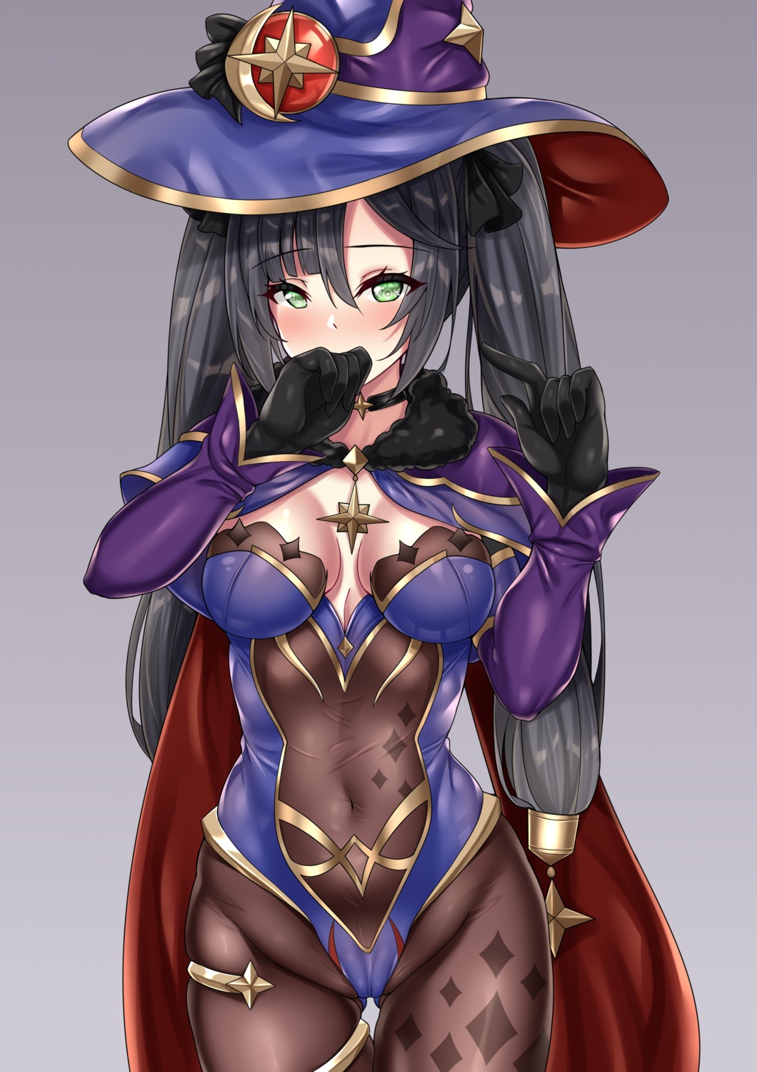 cameltoe garter genshin_impact leotard lumu_yuanxiang mona_megistus no_bra pantyhose witch