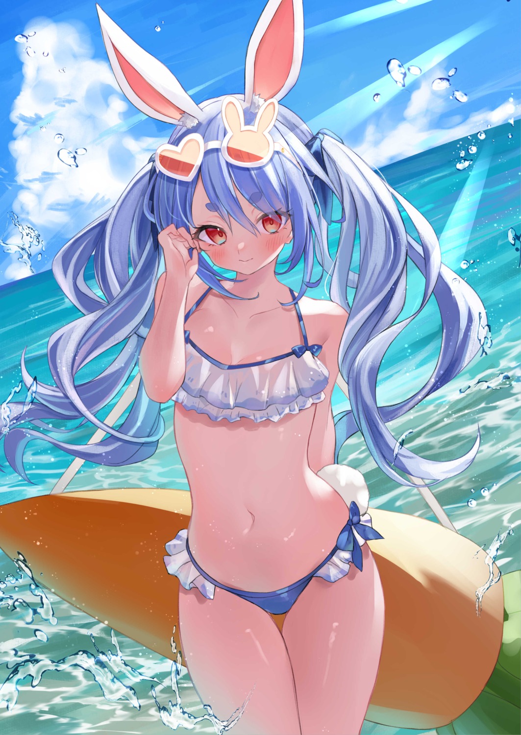 animal_ears bikini bunny_ears higashigure hololive megane see_through swimsuits tail usada_pekora