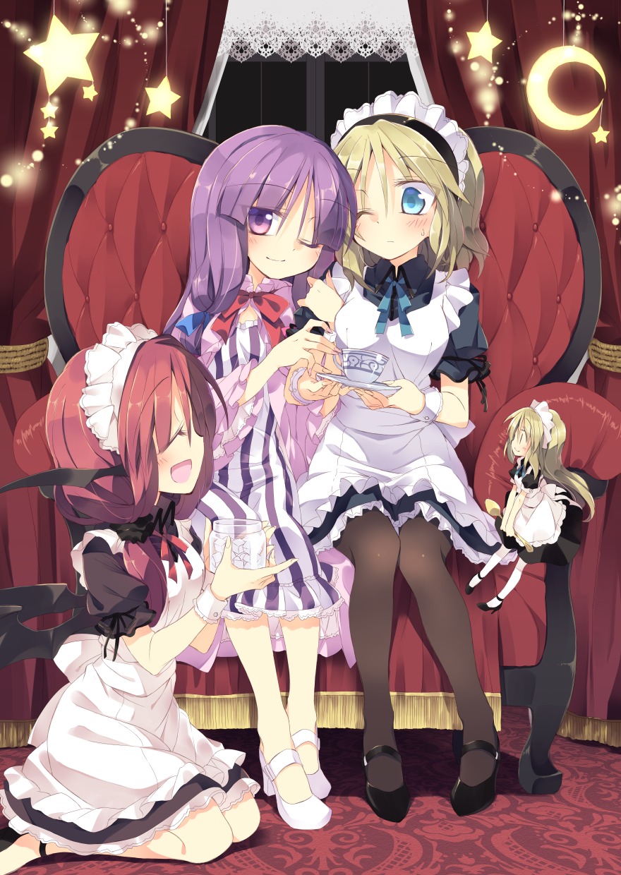 alice_margatroid dress heels koakuma maid pantyhose patchouli_knowledge satoukibi shanghai_doll touhou