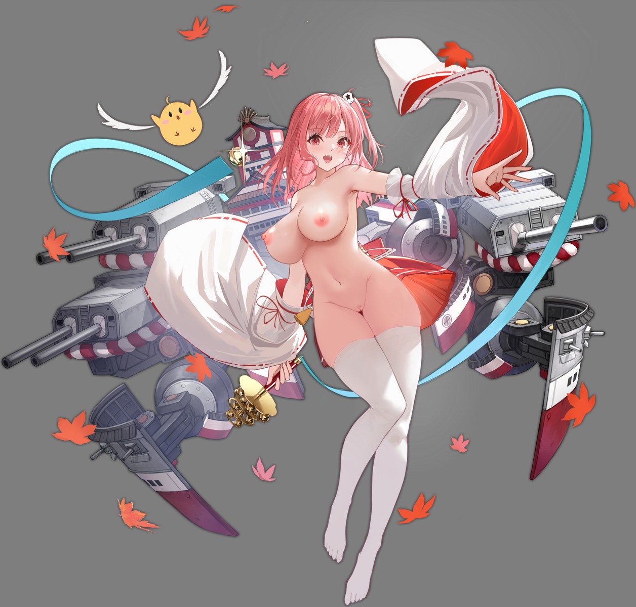 azur_lane crossover dead_or_alive honoka_(doa) manjuu_(azur_lane) miko naked nipples pussy thighhighs transparent_png uncensored yunsang