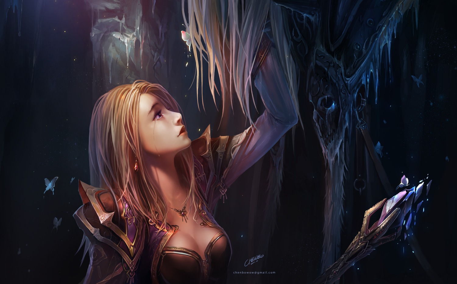 arthas_menethil chenbo cleavage jaina_proudmoore wallpaper world_of_warcraft