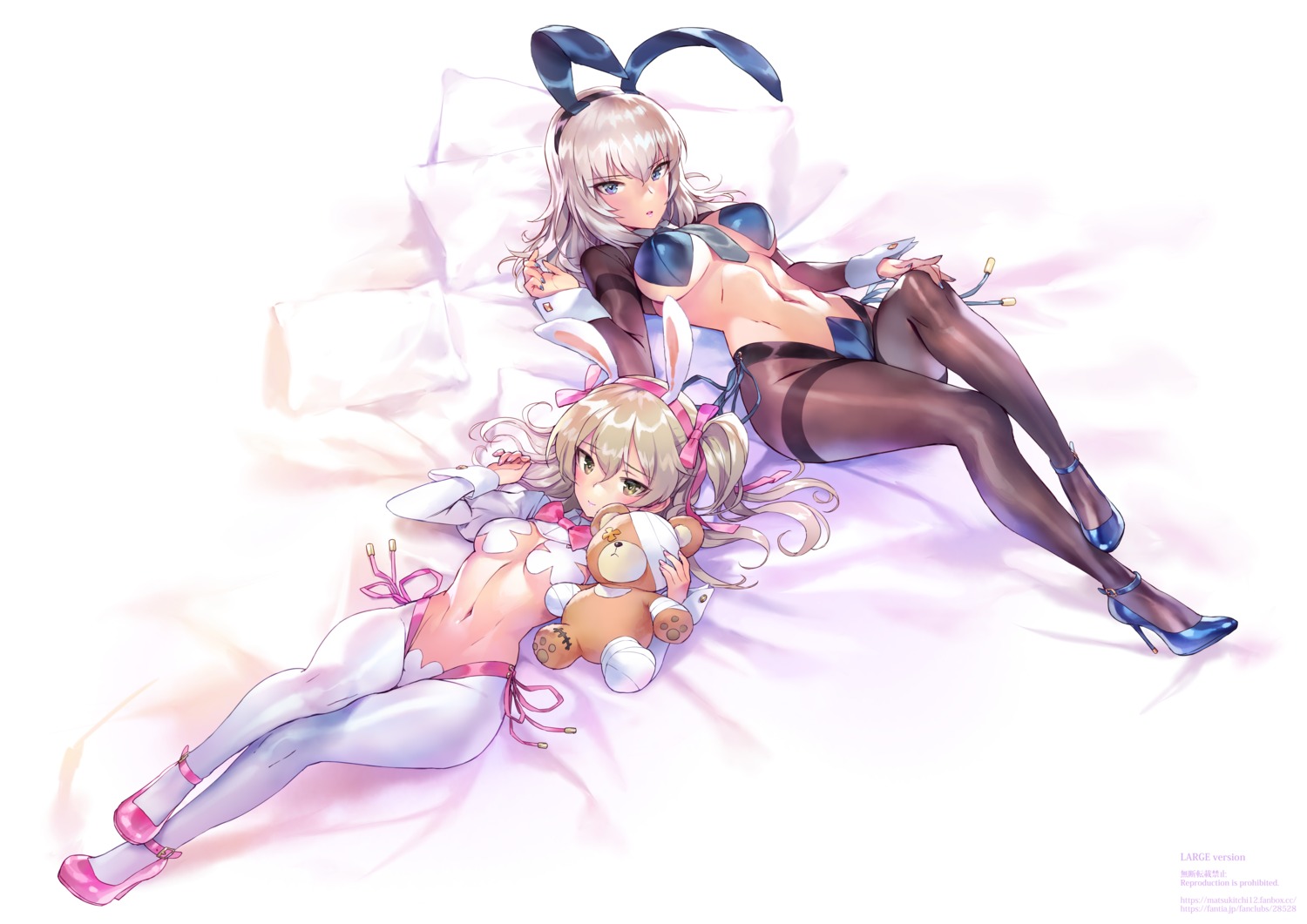 animal_ears bandages bunny_ears bunny_girl girls_und_panzer heels itsumi_erika loli maebari matsuda_(matsukichi) no_bra nopan pantyhose pasties shimada_arisu