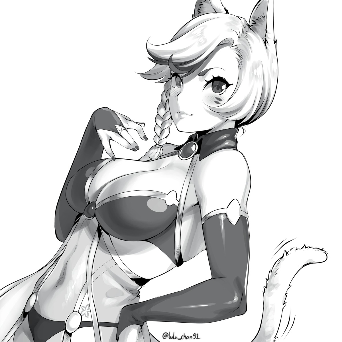 animal_ears bikini_armor lulu-chan92 monochrome tail