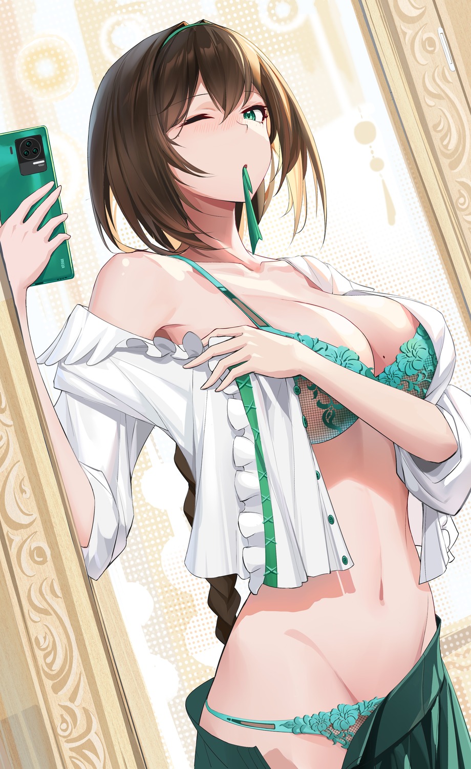 bra garden03 lingerie open_shirt pantsu panty_pull see_through selfie undressing