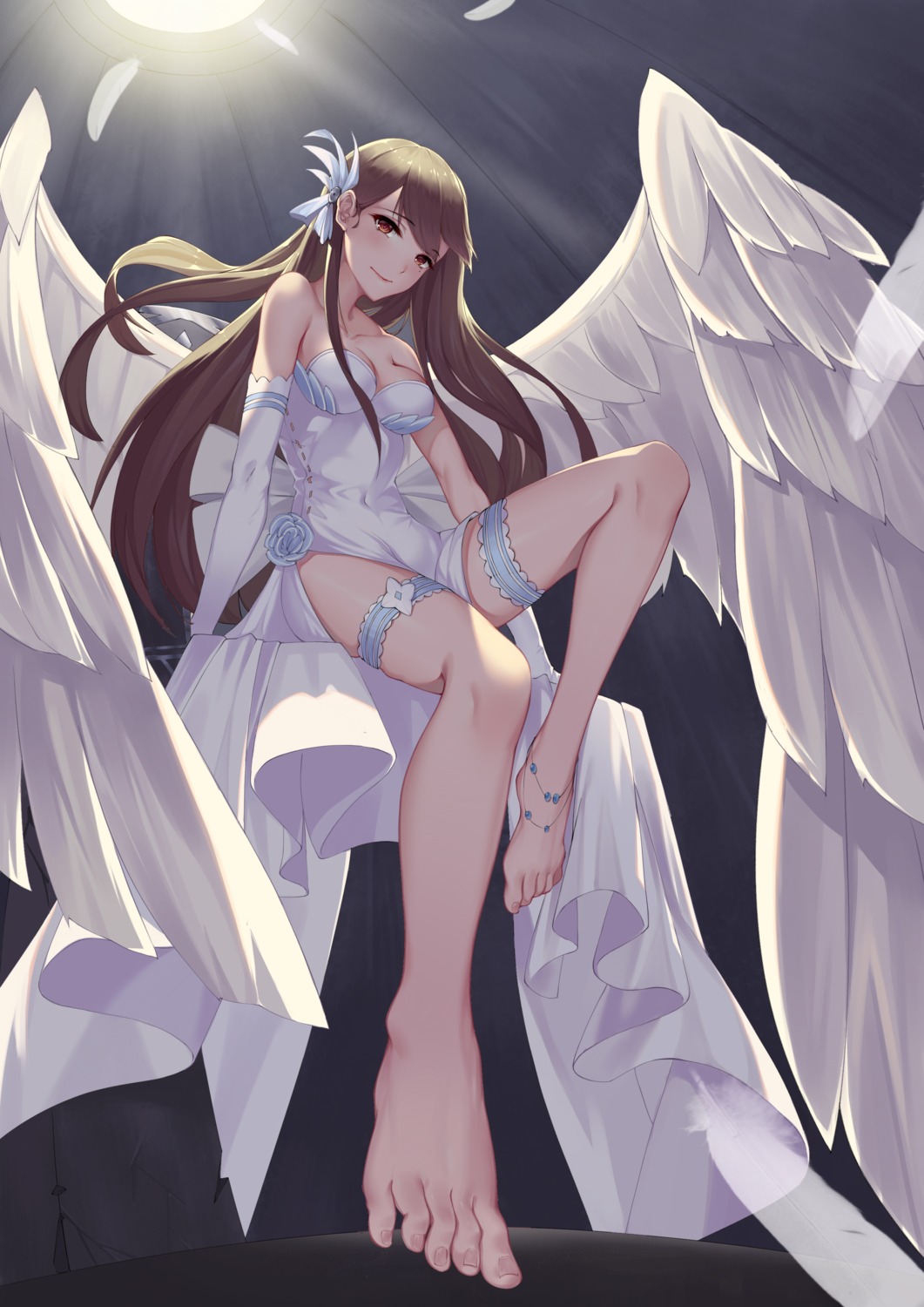 cleavage dress feet garter no_bra qian_pu_liu_shang wings