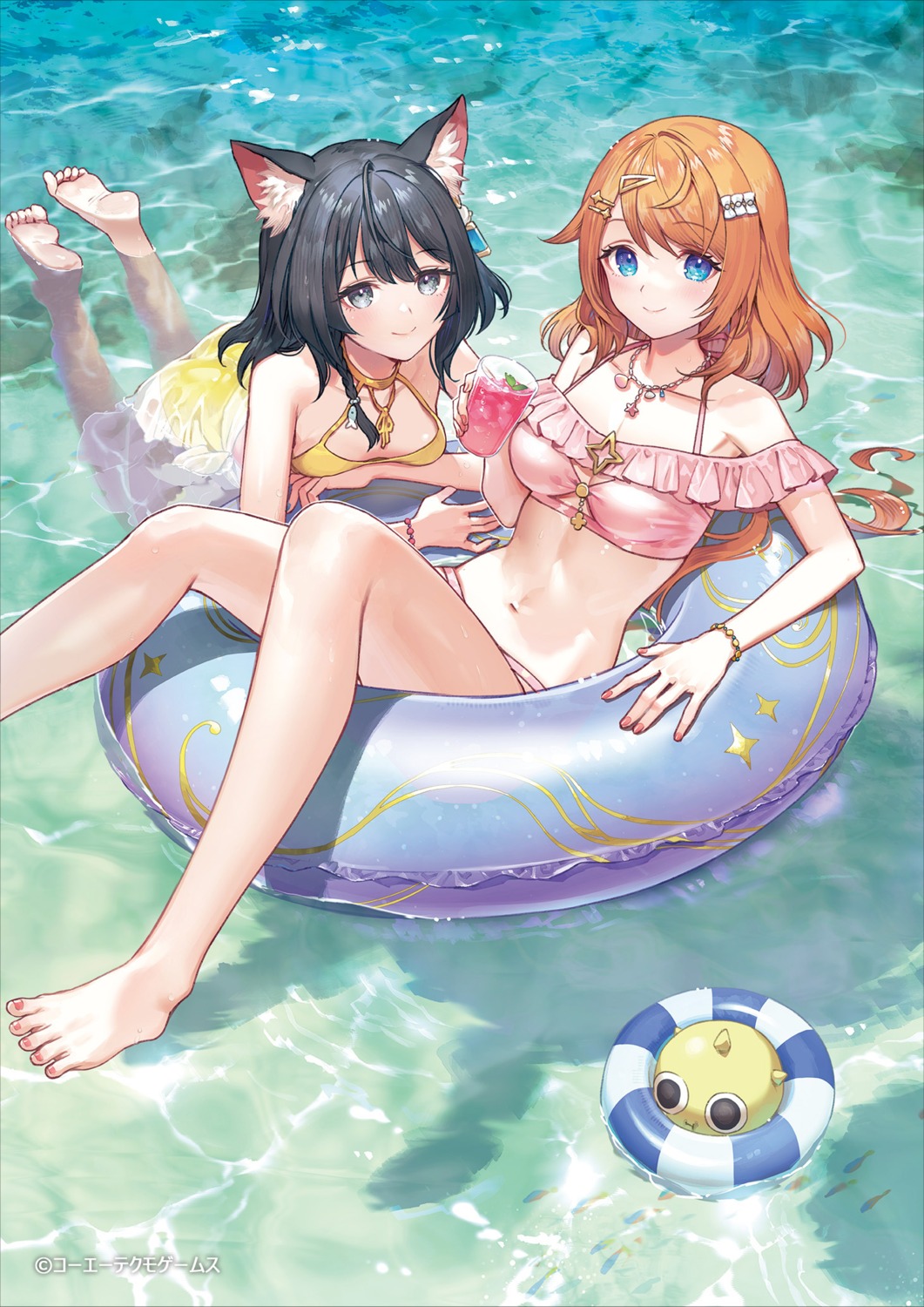 animal_ears atelier atelier_resleriana bikini izana_kokoschka koei_tecmo nekomimi resna_sternenlicht see_through swimsuits umiu_geso wet wet_clothes