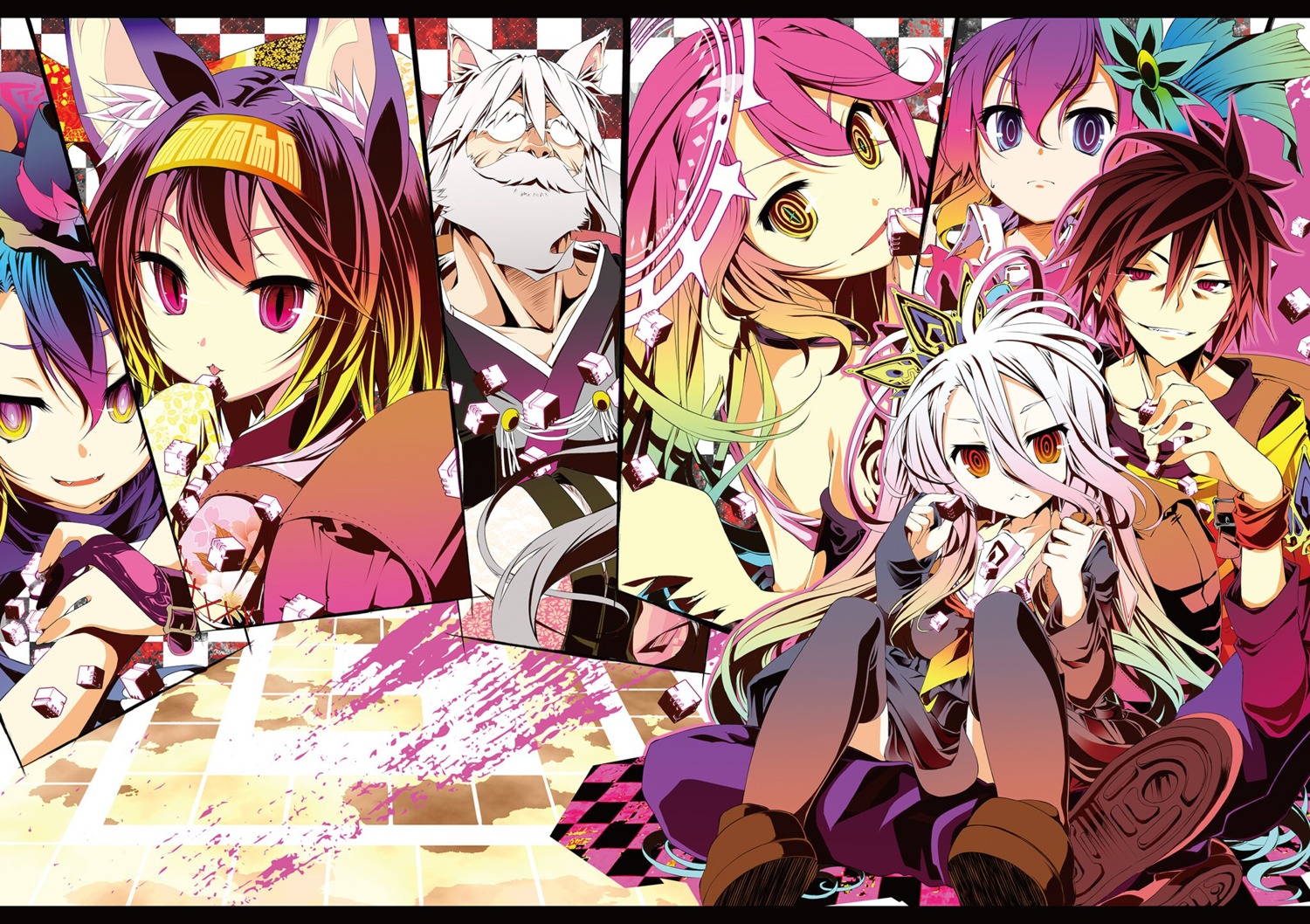 animal_ears digital_version hatsuse_ino hatsuse_izuna jibril_(no_game_no_life) kamiya_yuu megane no_game_no_life plum_(no_game_no_life) seifuku shiro_(no_game_no_life) sora_(no_game_no_life) stephanie_dora tattoo thighhighs trap