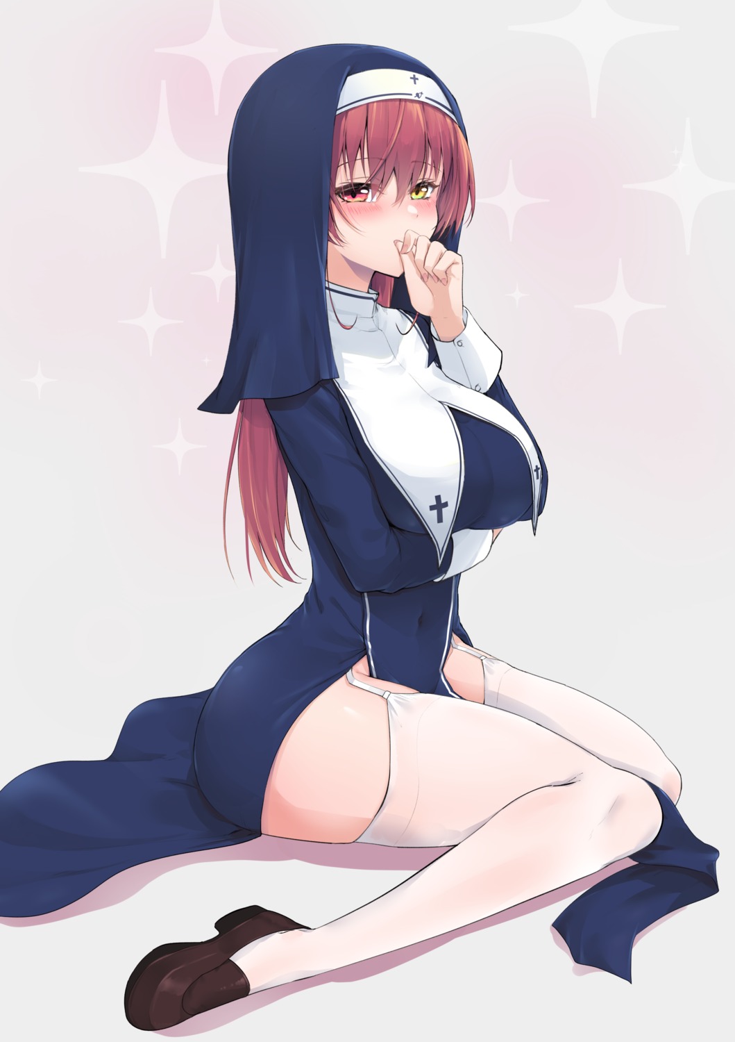 heterochromia hololive houshou_marine nun stockings thighhighs zooanime