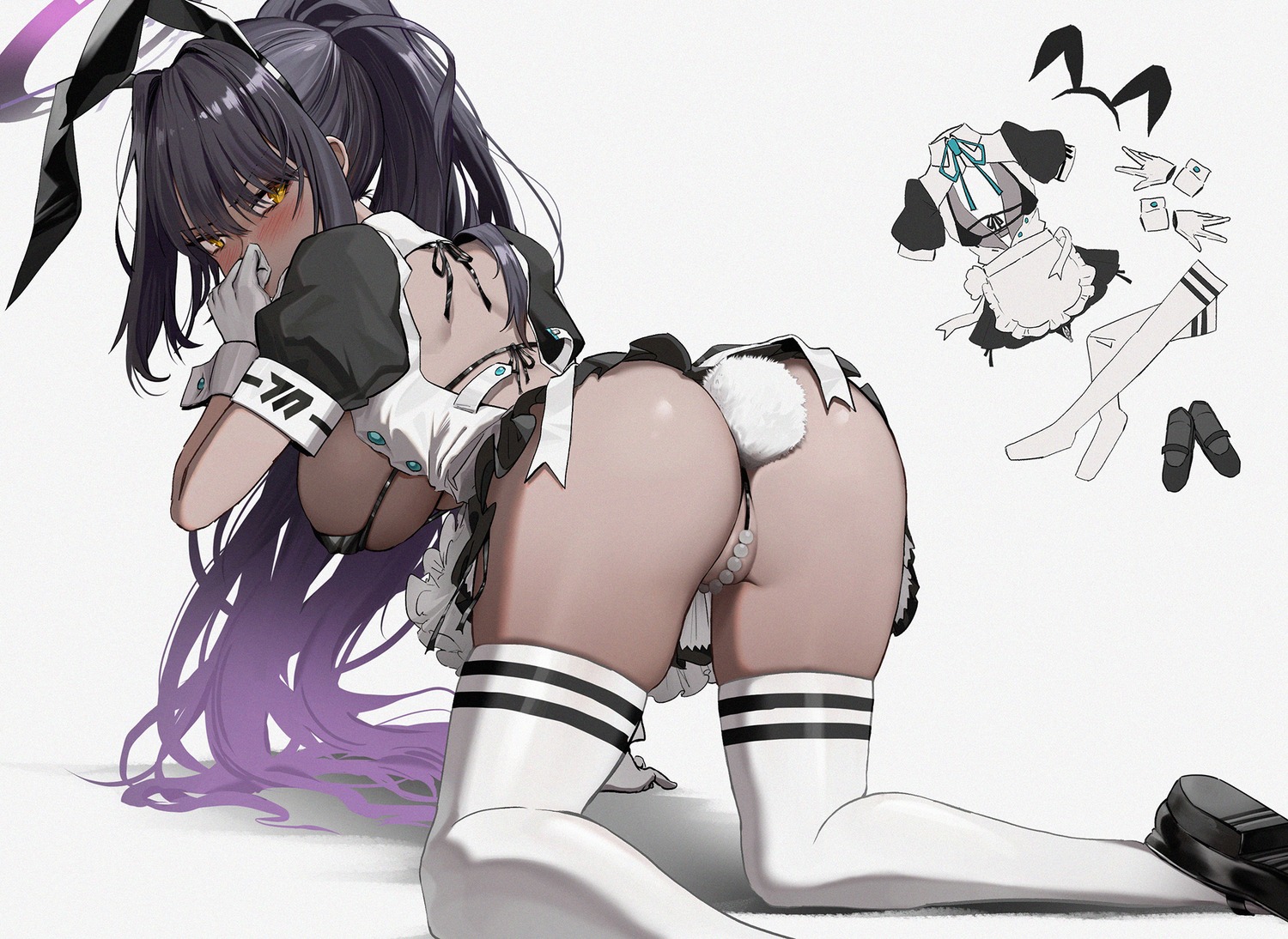 animal_ears ass blue_archive bra bunny_ears capitan_wei halo kakudate_karin maid pantsu skirt_lift tail thighhighs thong