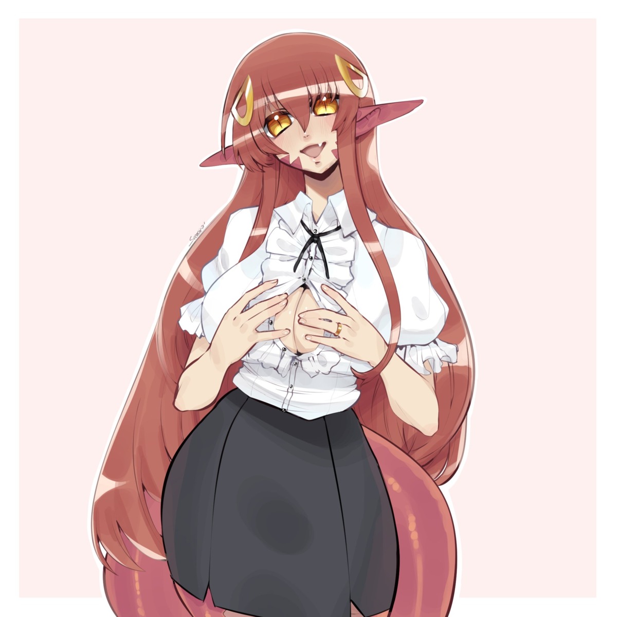 miia_(monster_musume) monster_girl monster_musume_no_iru_nichijou no_bra open_shirt pointy_ears sucaciic tail