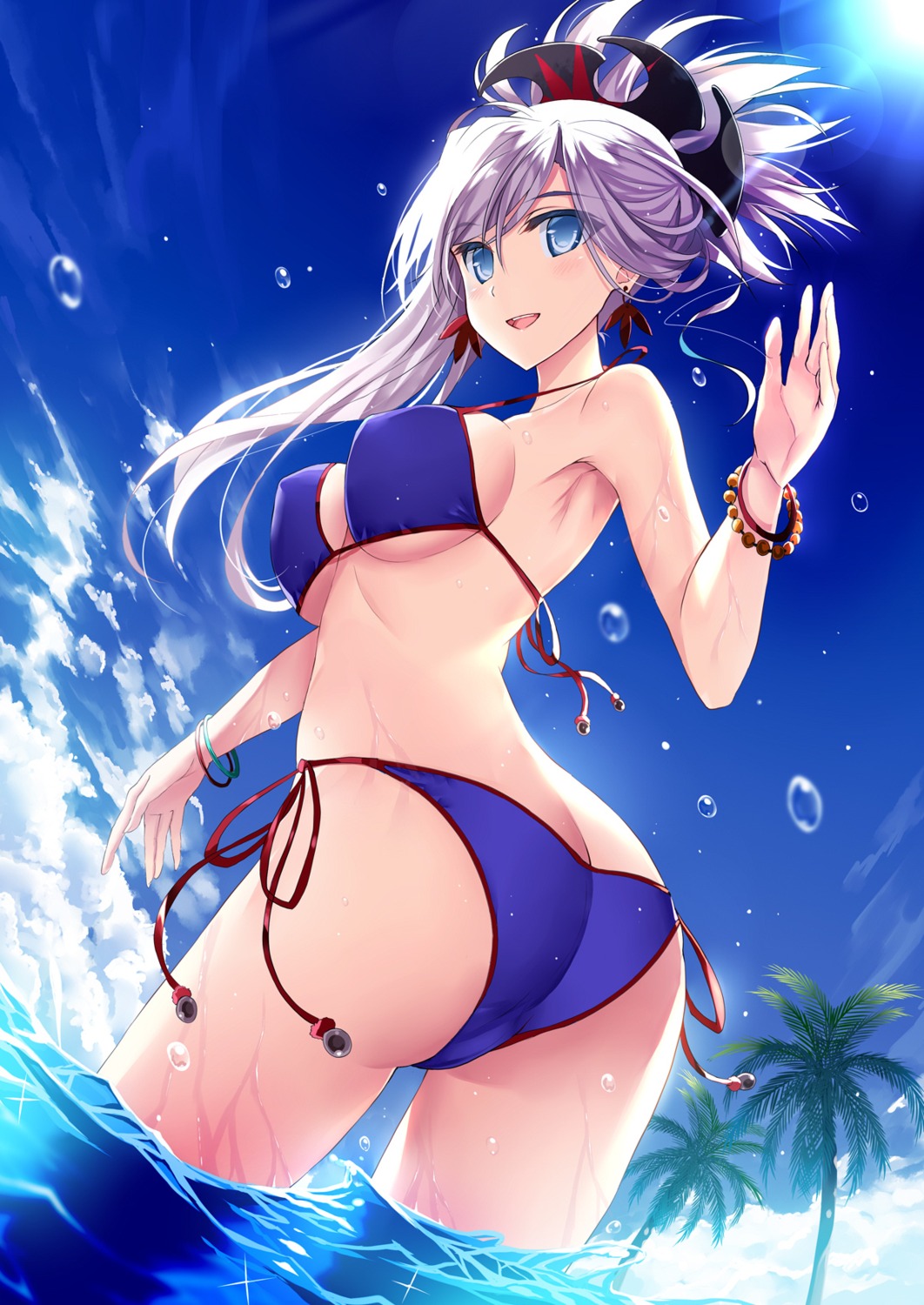 ass bikini fate/grand_order miyamoto_musashi_(fate/grand_order) morizono_shiki swimsuits underboob wet