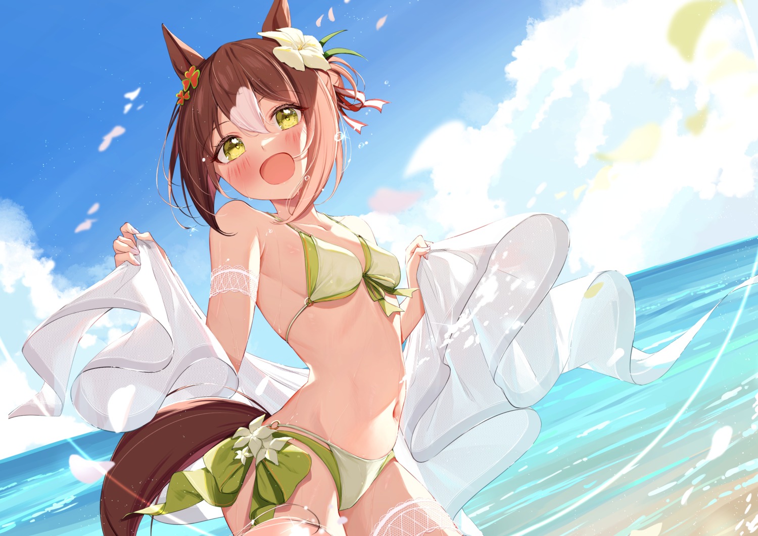 animal_ears bikini fine_motion_(umamusume) garter saboten_mushi swimsuits tail uma_musume_pretty_derby wet