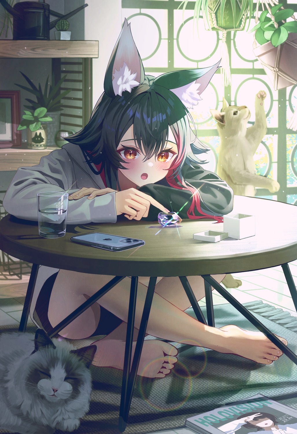 animal_ears feet hololive hololive_gamers midori_matsukaze neko ookami_mio