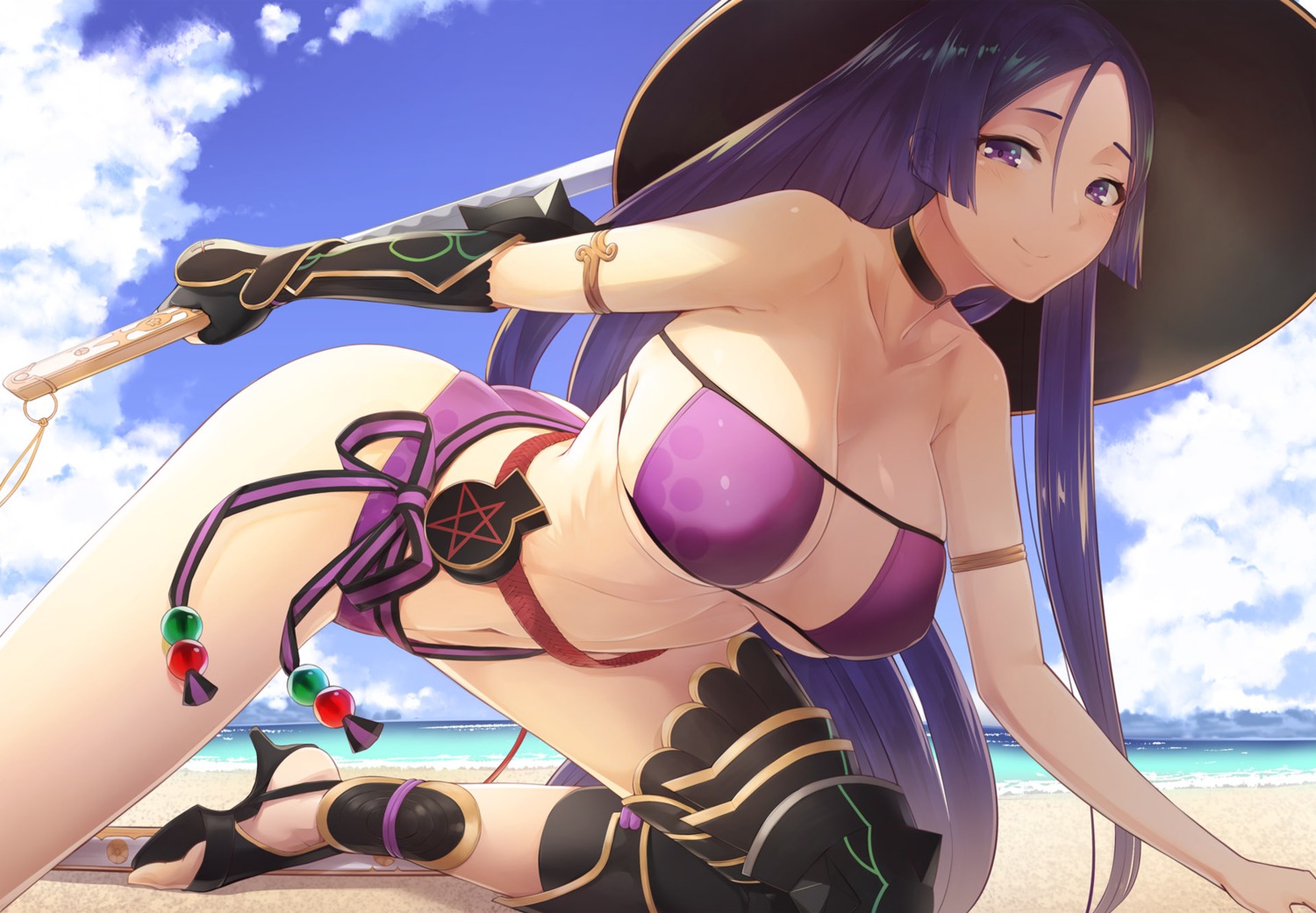 armor bikini fate/grand_order heels minamoto_no_raikou_(fate/grand_order) swimsuits sword thighhighs urigarasu